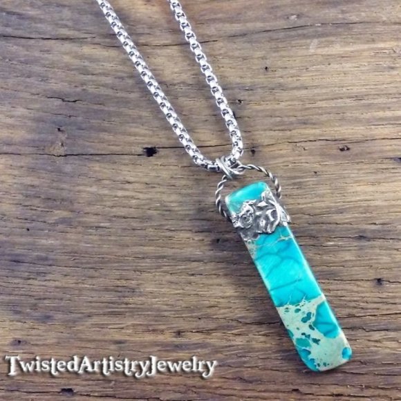 Aqua Imperial Jasper Shard Pendant Necklace - Picture 3 of 5